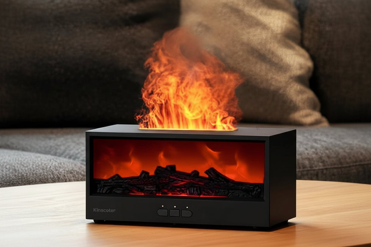 Creative Fireplace Aroma Diffuser Flame Air Humidifier Colorful Lights W/ Remote for Home Office Holiday Gifts/Essential Oil Set